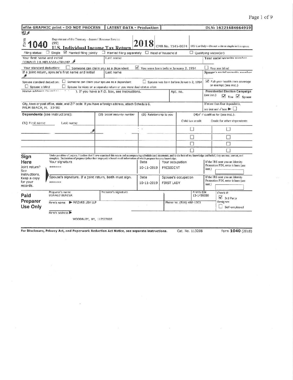 File Donald J Trump Individual Tax Returns Form 1040 2018 1 pdf Wikimedia Commons