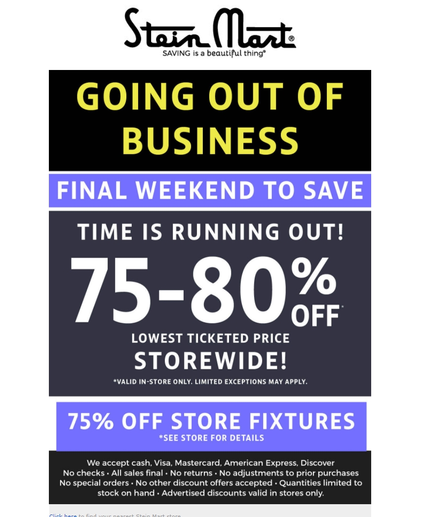 Final Weekend For Bankrupt Stein Mart Jax Daily Record