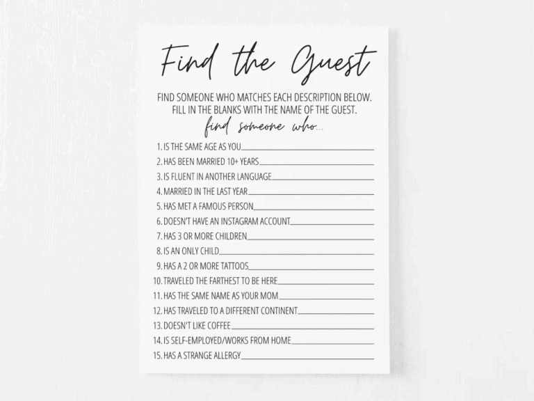 Find The Guest Bridal Shower Game Free Printable Modern MOH