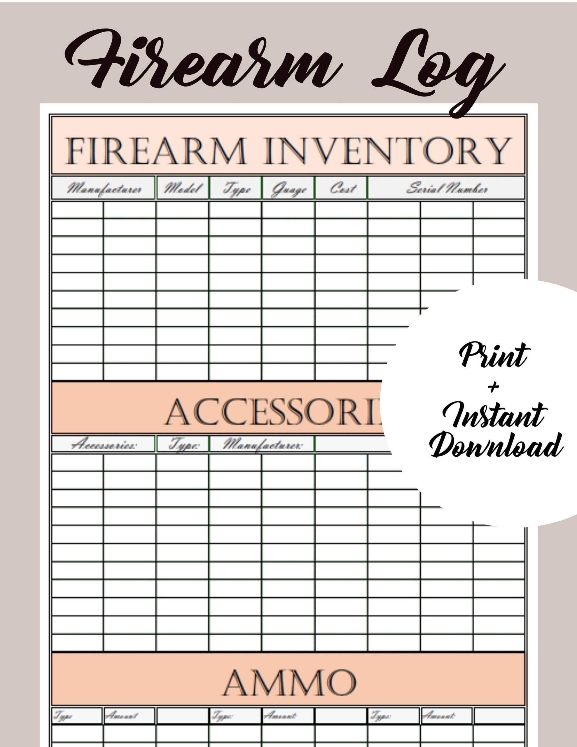 Firearm Inventory Etsy
