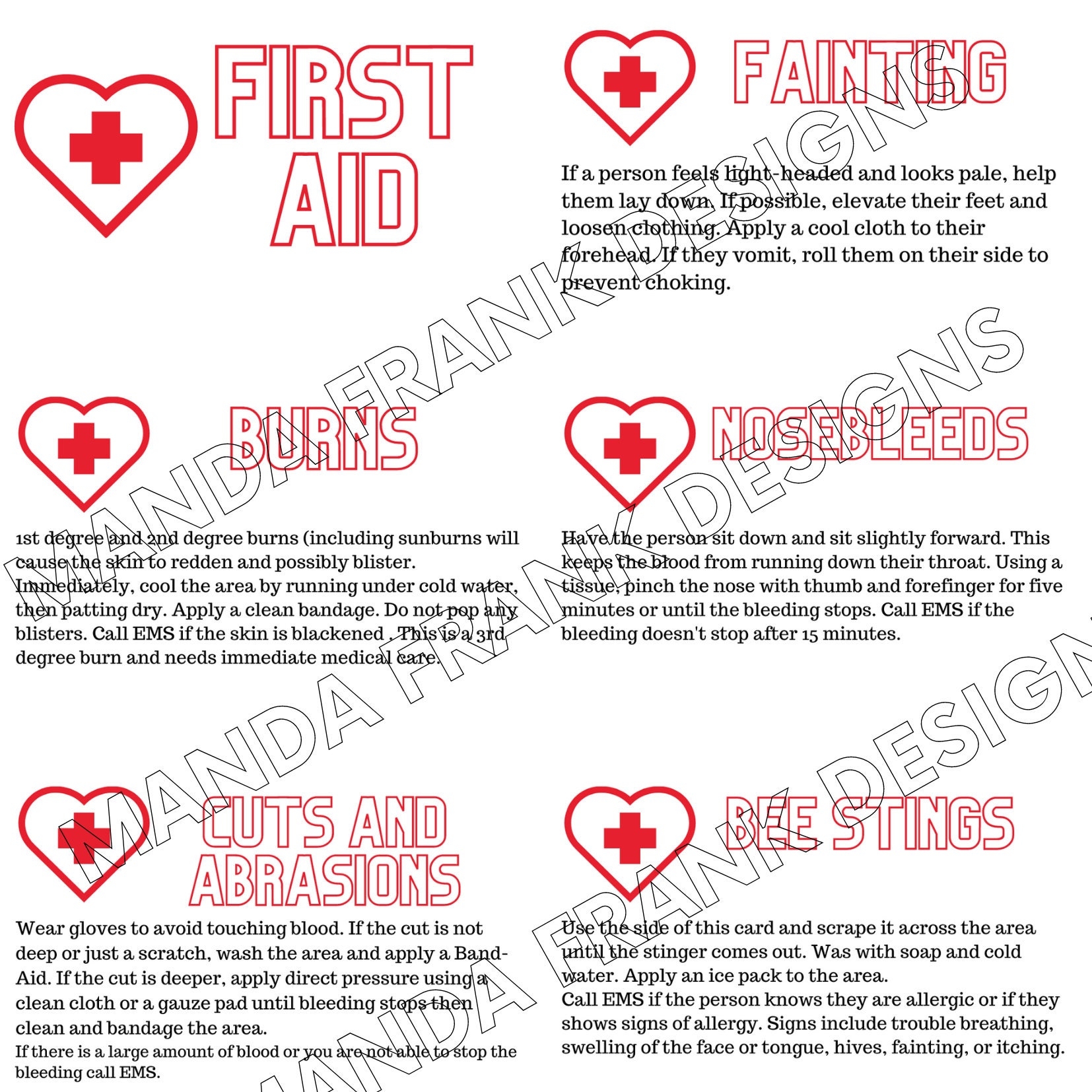 first aid cards printable