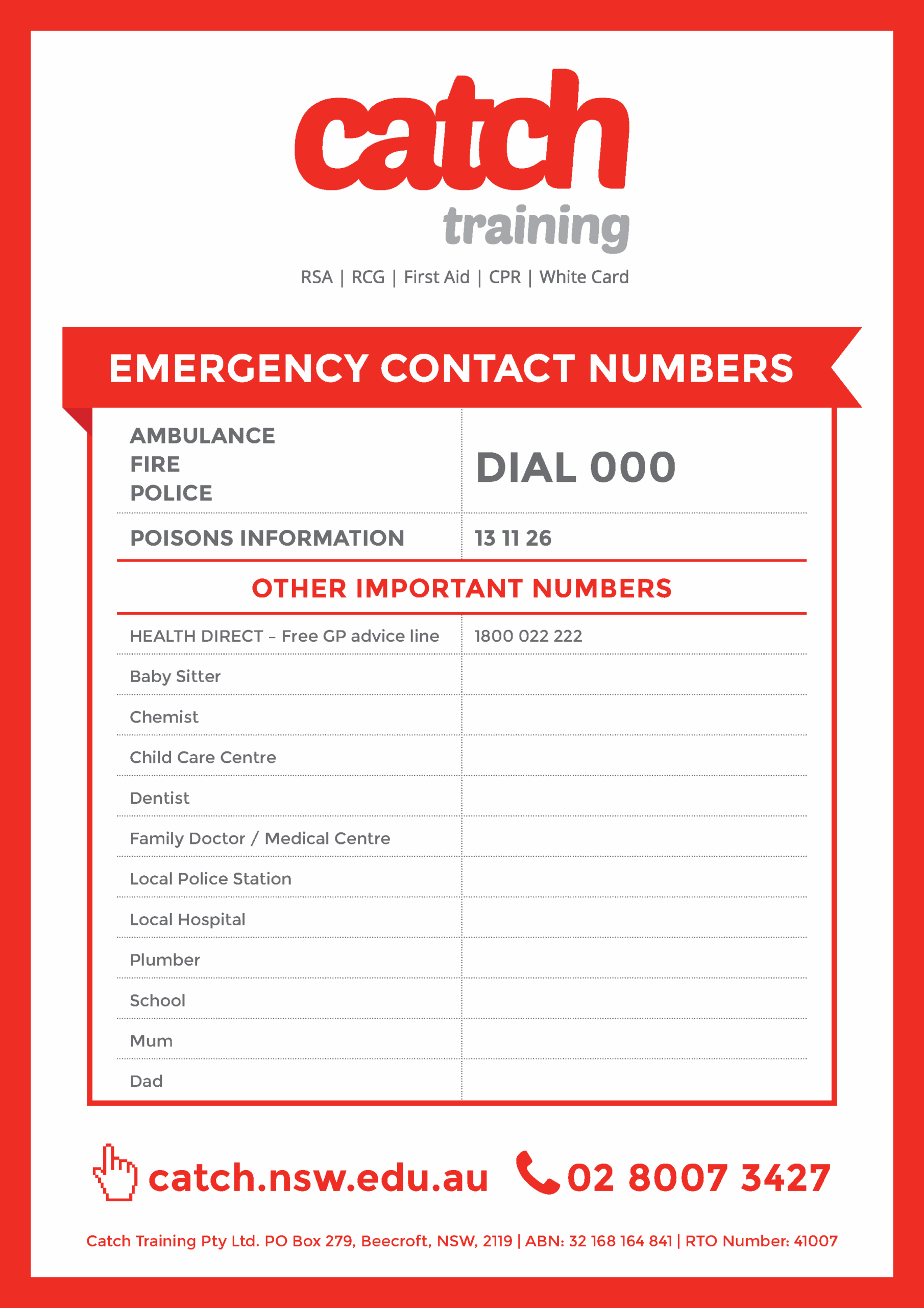 First Aid Posters Catch Training Institute