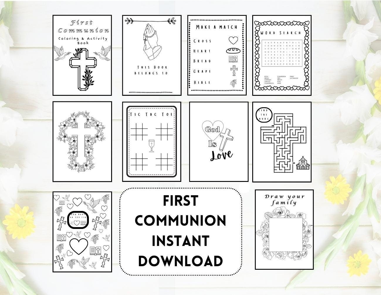 First Communion Activity Book Coloring Pages Communion Favors Christening Day First Communion Favors 1st Holy Communion Coloring For Kids Etsy