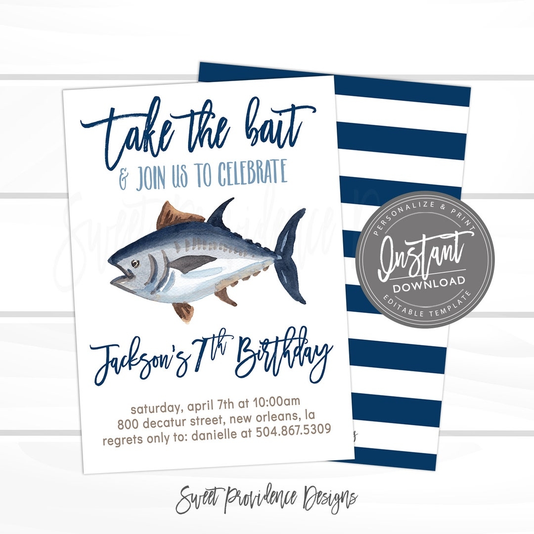 Fishing Birthday Invitation Fish Theme Birthday Editable Boy Birthday Template Take The Bait Fish Invite Instant Access Etsy