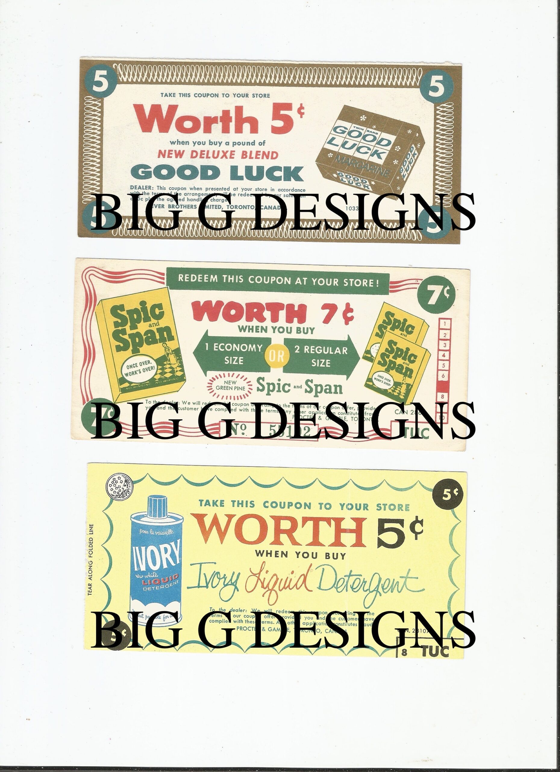 Five Pages Vintage 1950s Store Manufacturer s Coupons Food 
