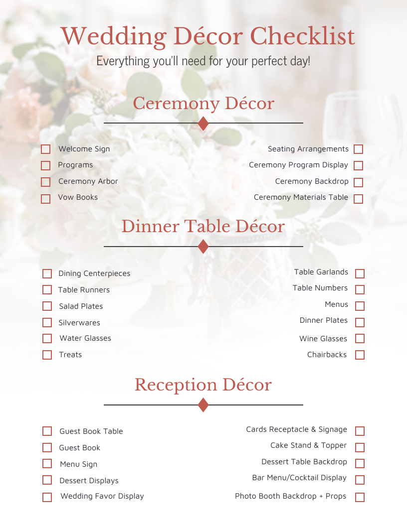 Floral Wedding Decor Checklist Template Venngage