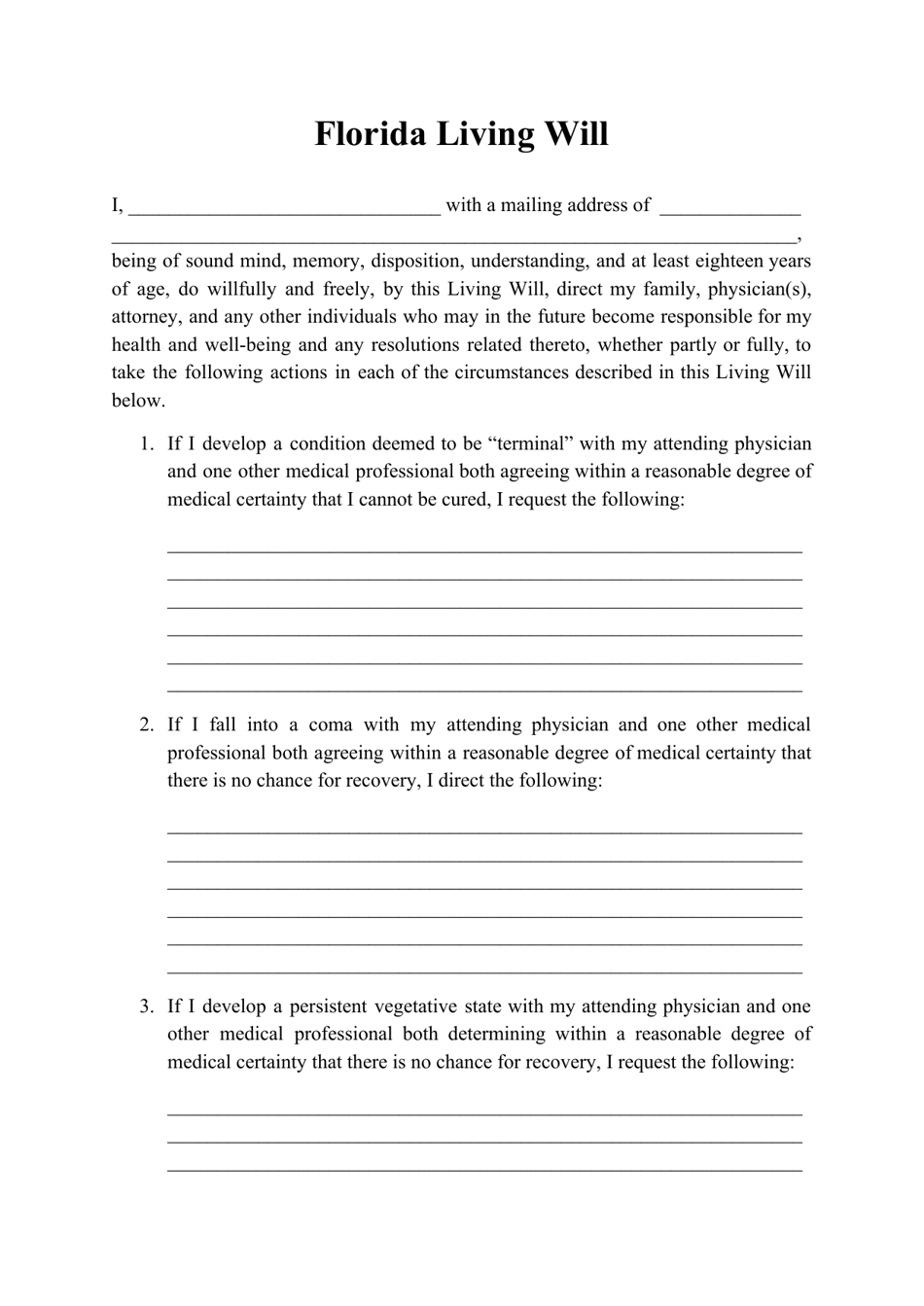 free printable living will forms florida