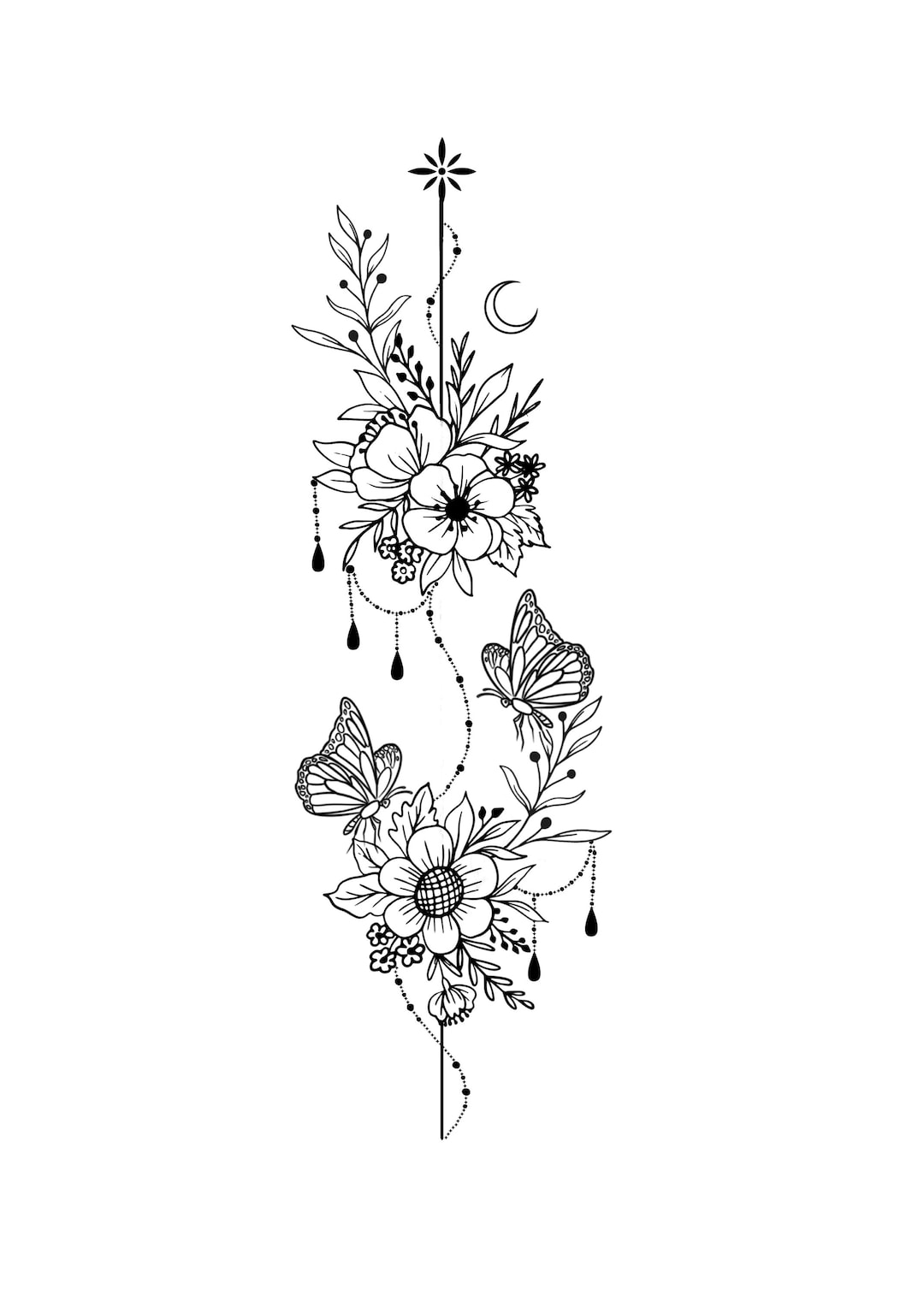 Flower Ornament Tattoo Stencil Etsy