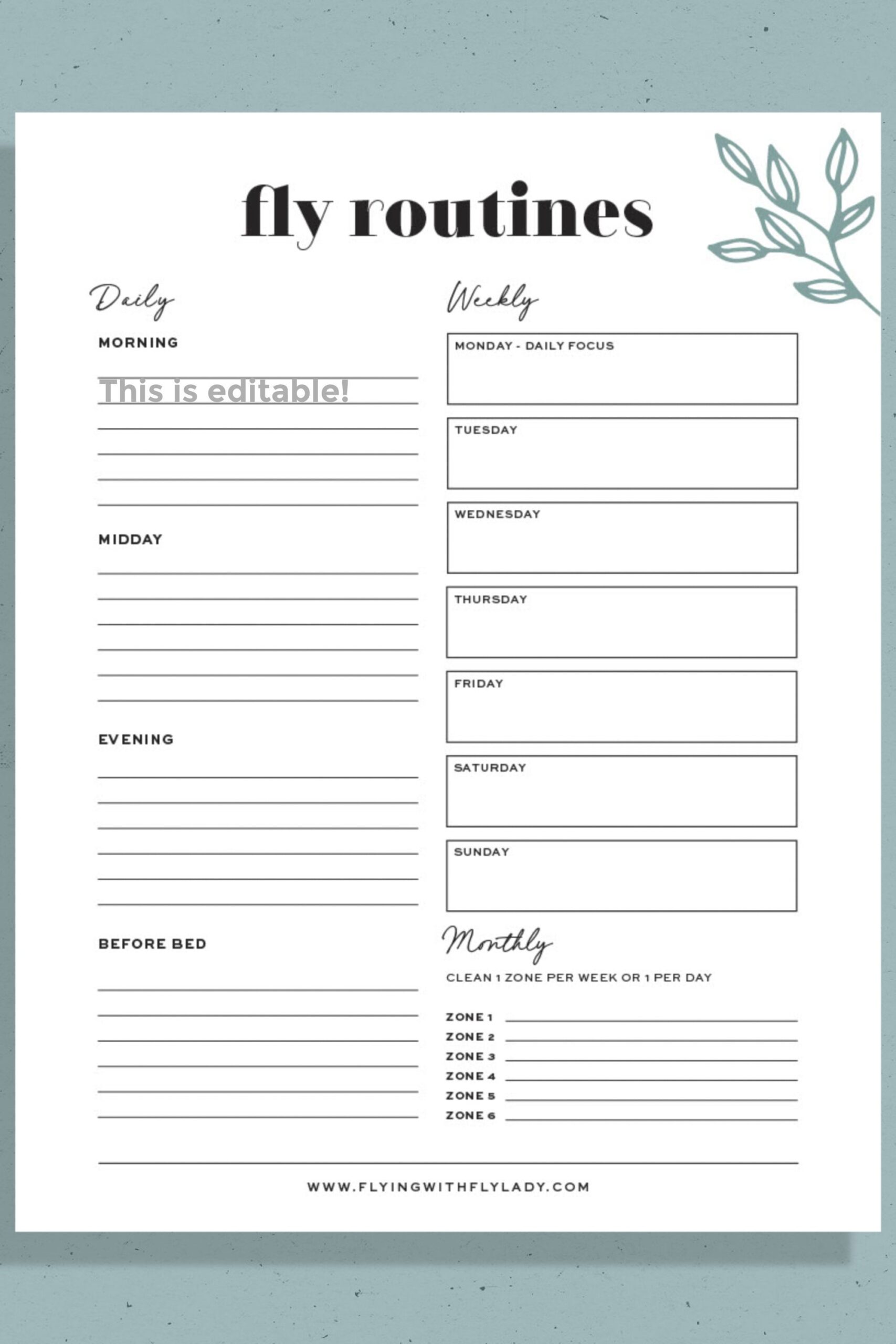 Flylady Flylady Control Journal Cleaning Schedule Flylady Routines Flylady Printable Flylady Checklist US Letter Only Editable Etsy