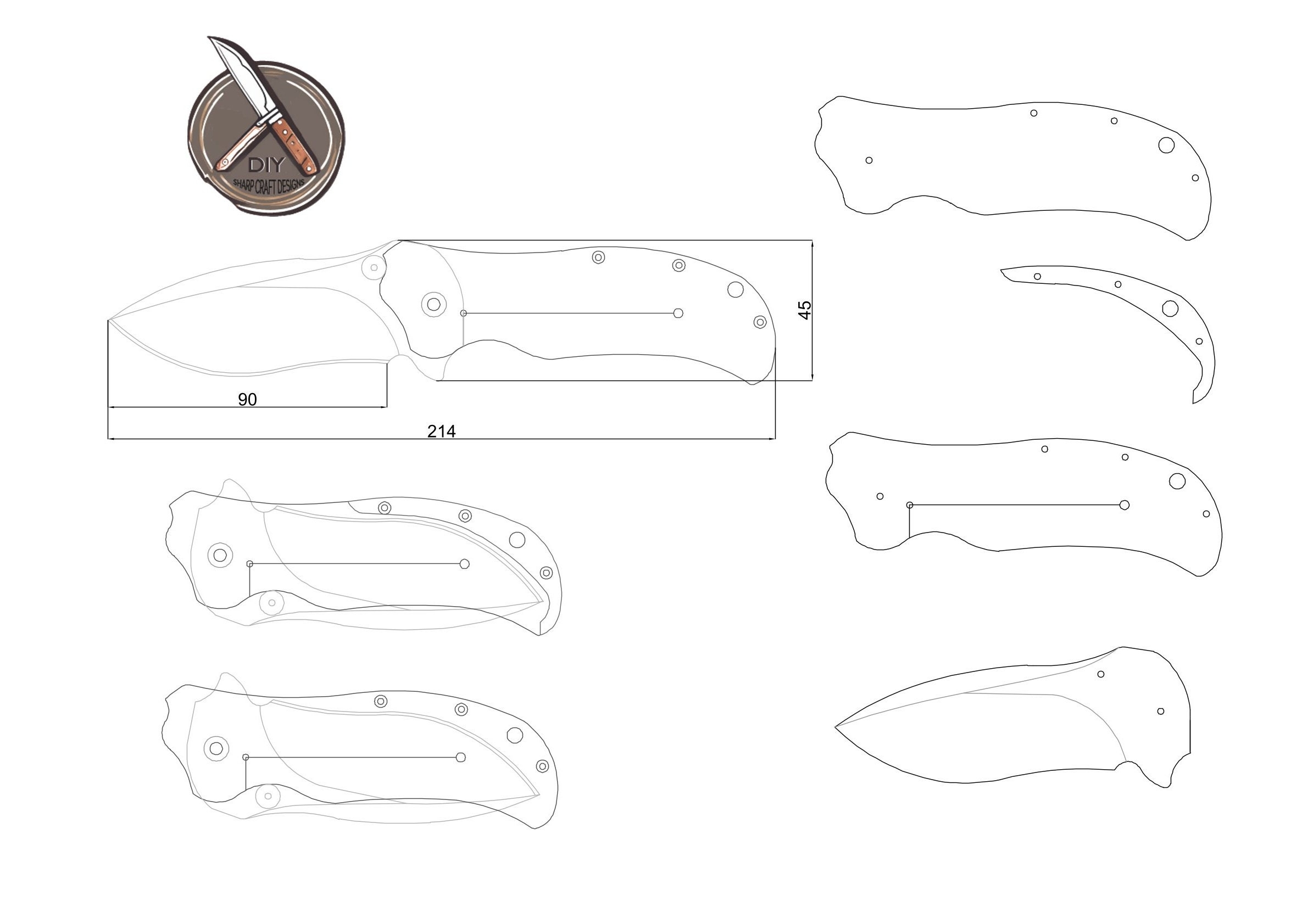 Folding Knife Digital Template Set DIY Pocket Knife Design Files Customizable Blade And Handle Schematics DXF DWG Pdf Crafting Plans Etsy