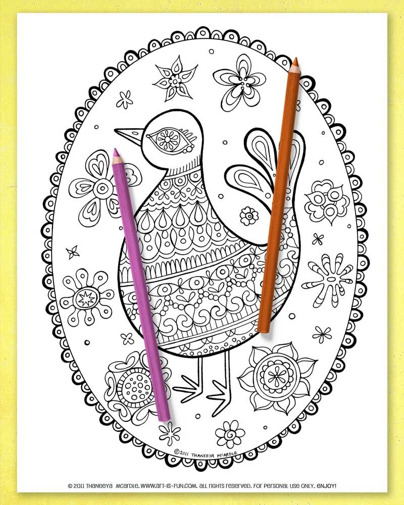 Folk Art Birds Coloring Pages Printable Coloring Book Of 