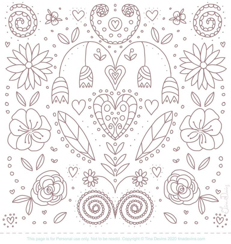 Folk Floral FREE Colouring Page