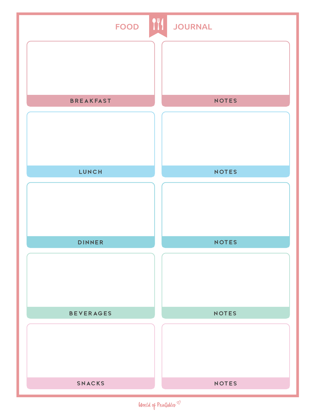 weekly food diary printable