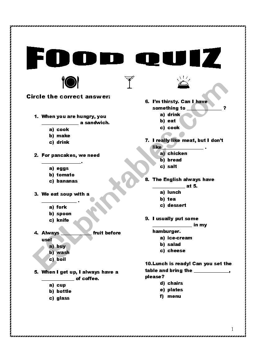 Food Quiz ESL Worksheet By Krsmanovici Worksheets Library