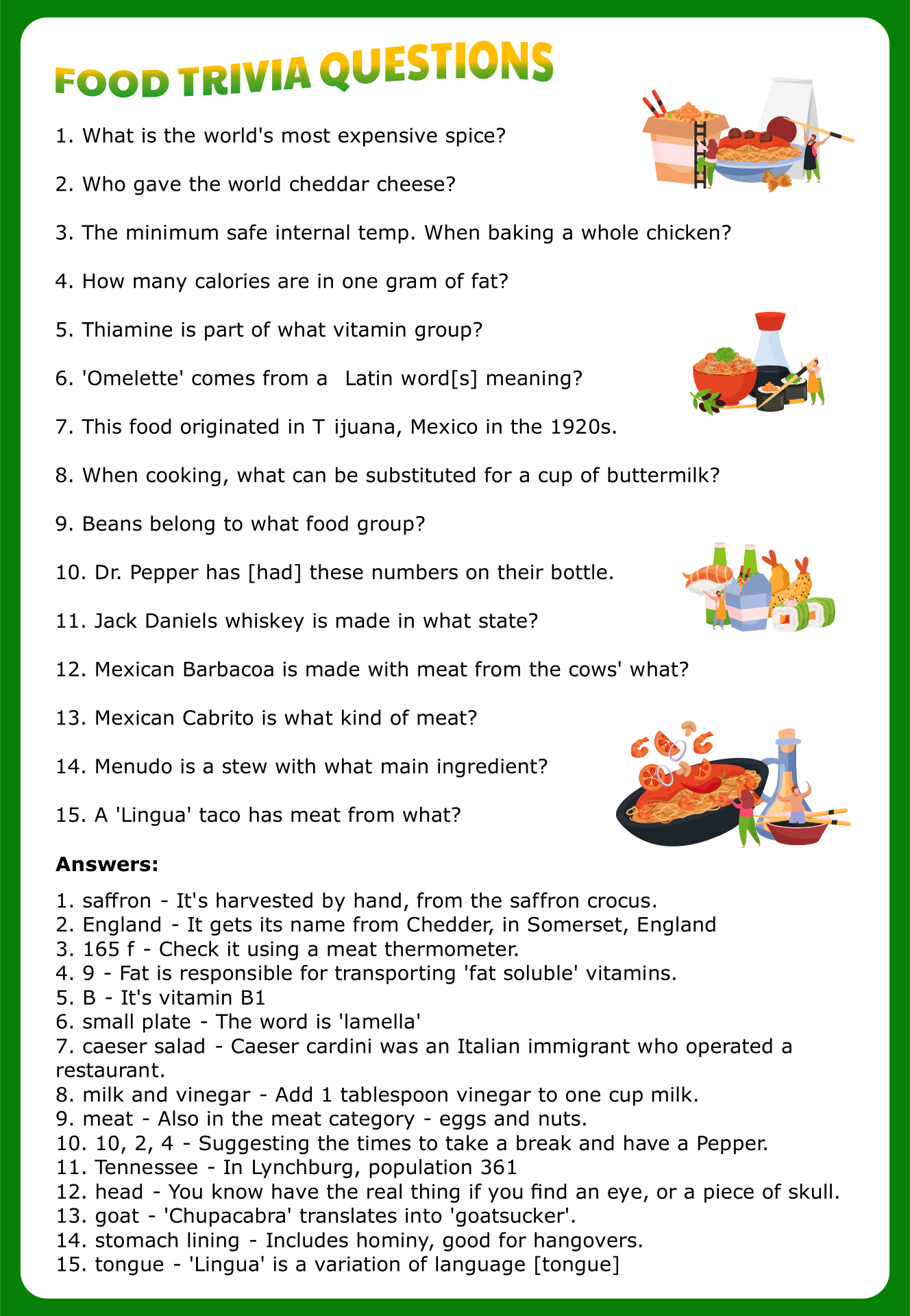 Food Trivia 10 Free PDF Printables Printablee