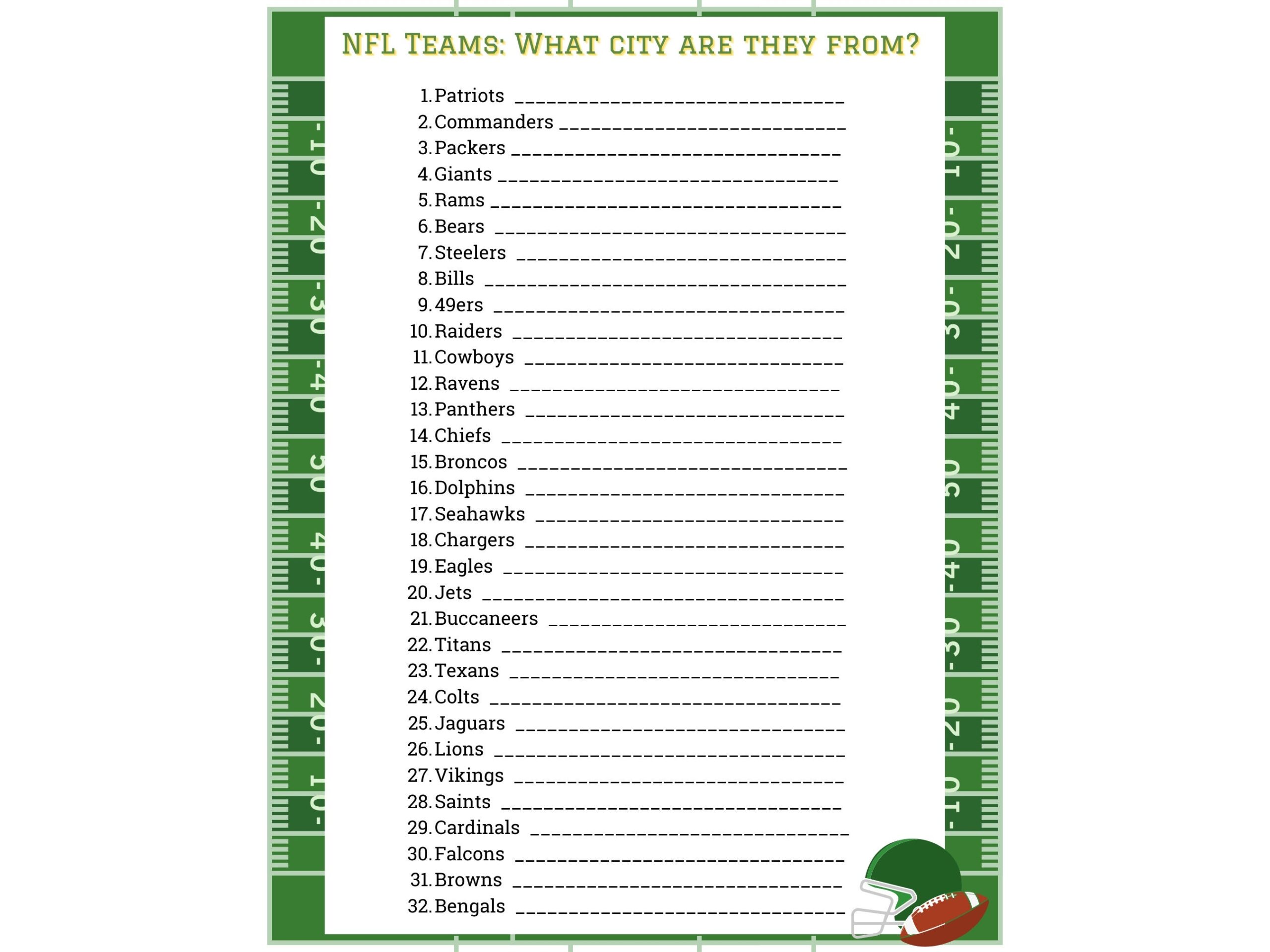 Football Game Name That NFL Team Football Party Game Game Day Super Bowl Sunday