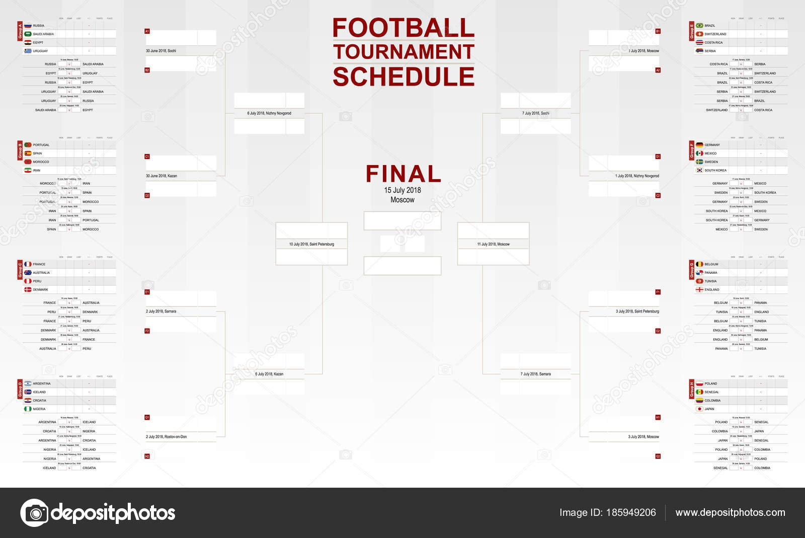 Football World Cup 2018 Tournament Schedule Vector Soccer 