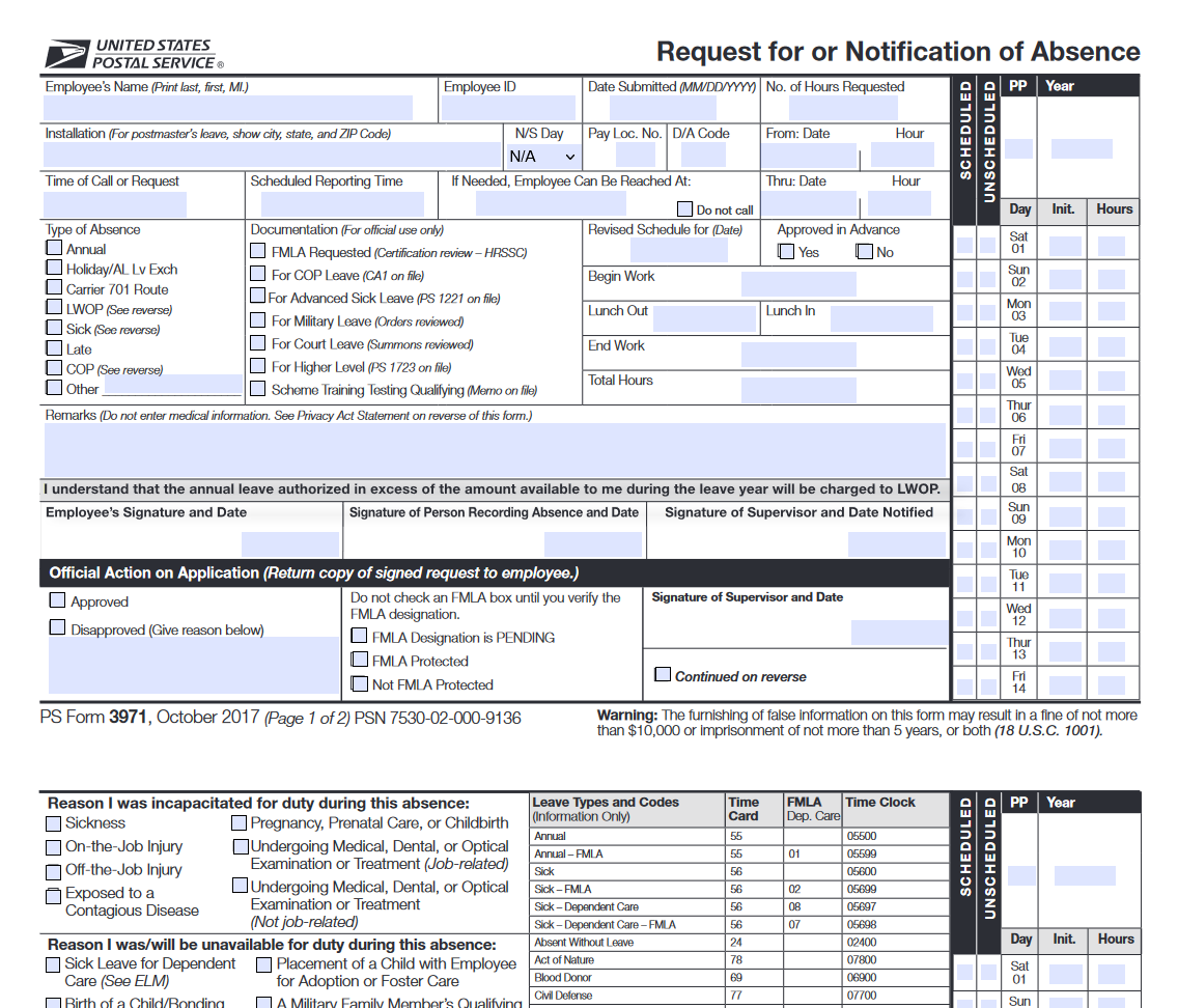 Form 3971 Request For Or Notification Of Absence Forms Docs Form 3971 Request For Or Notification Of Absence Forms Docs