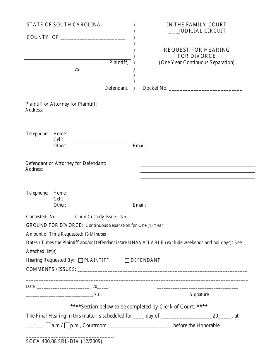 Form SCCA400 08 SRL DIV Fill Out Sign Online And Download 