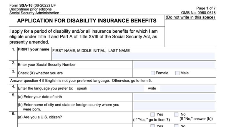Form SSA 16 Instructions Filing Your Disability Benefits Claim