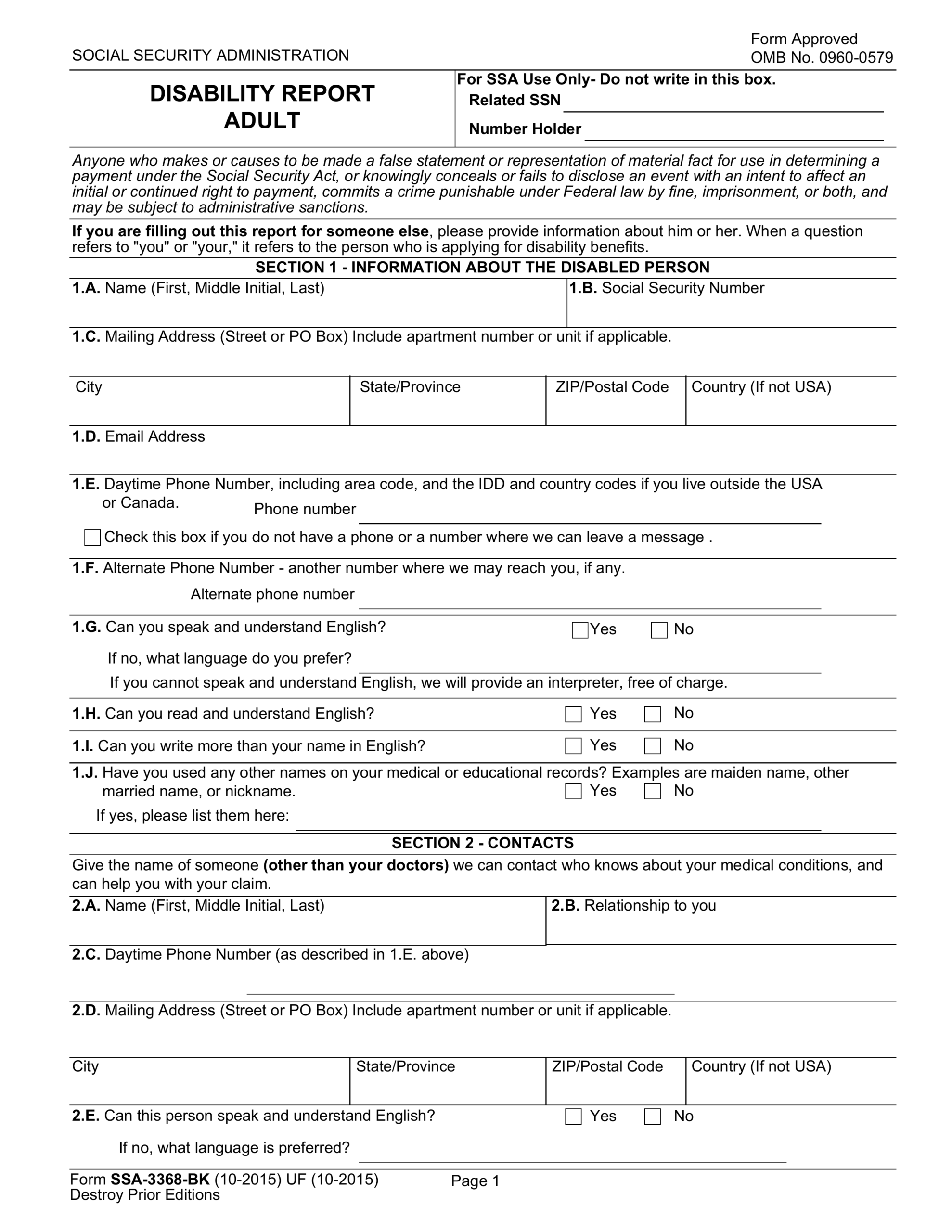 Form SSA 3368 Guide Fill Out U0026 Download Now PDF Guru