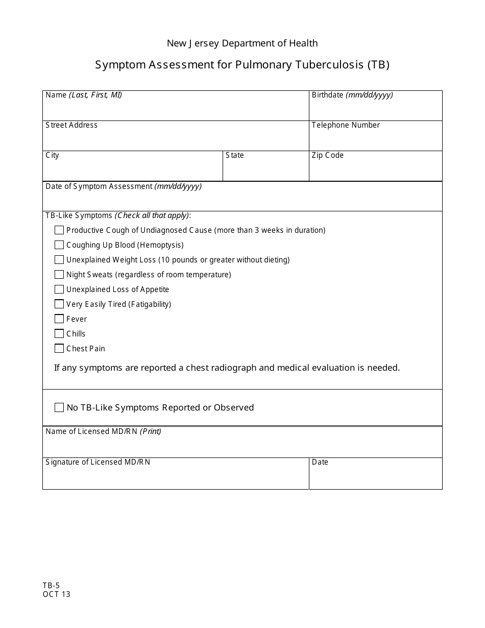 printable tb test form for employment