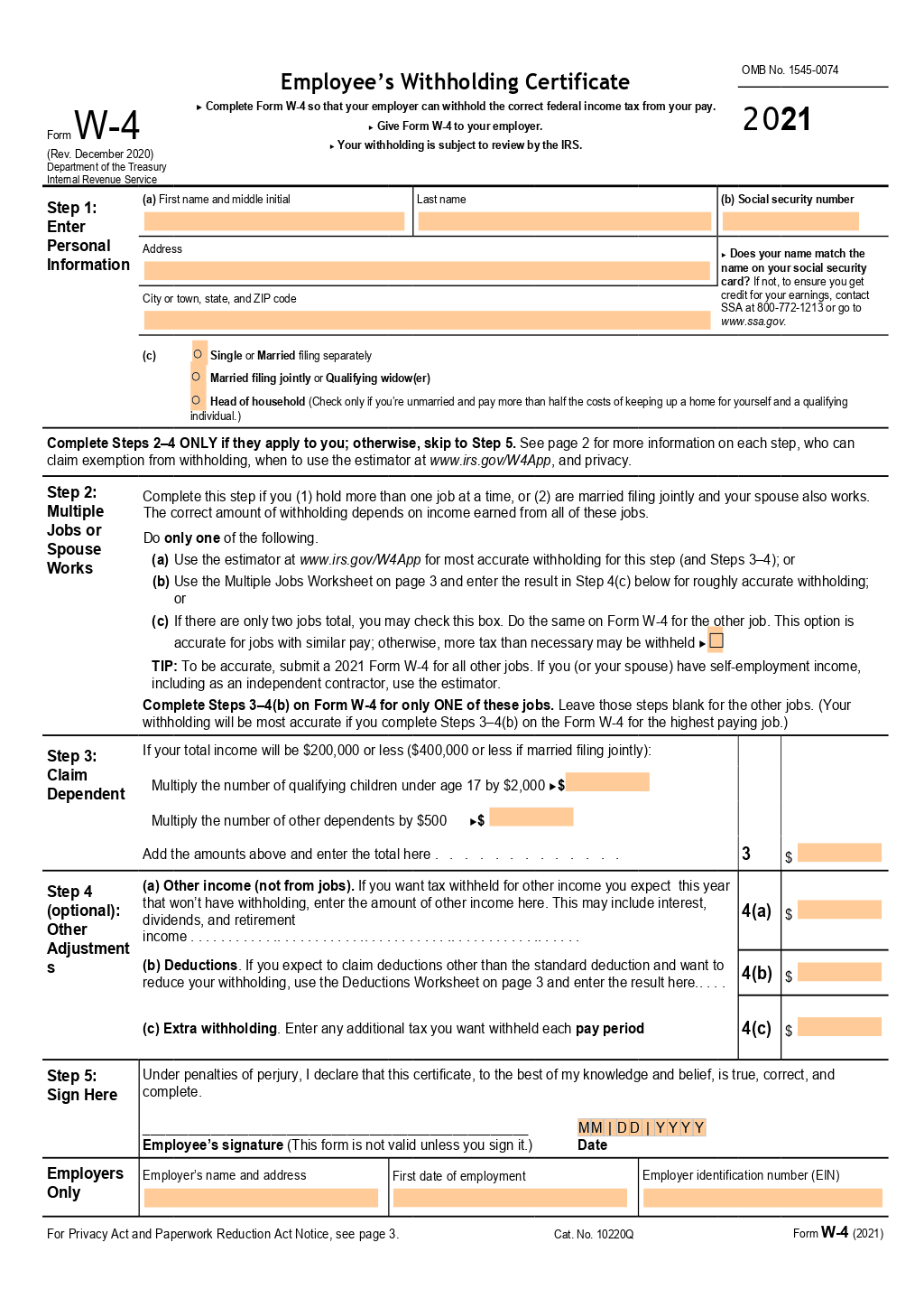 Form W 4 Employee s Withholding Certificate Template ONLYOFFICE