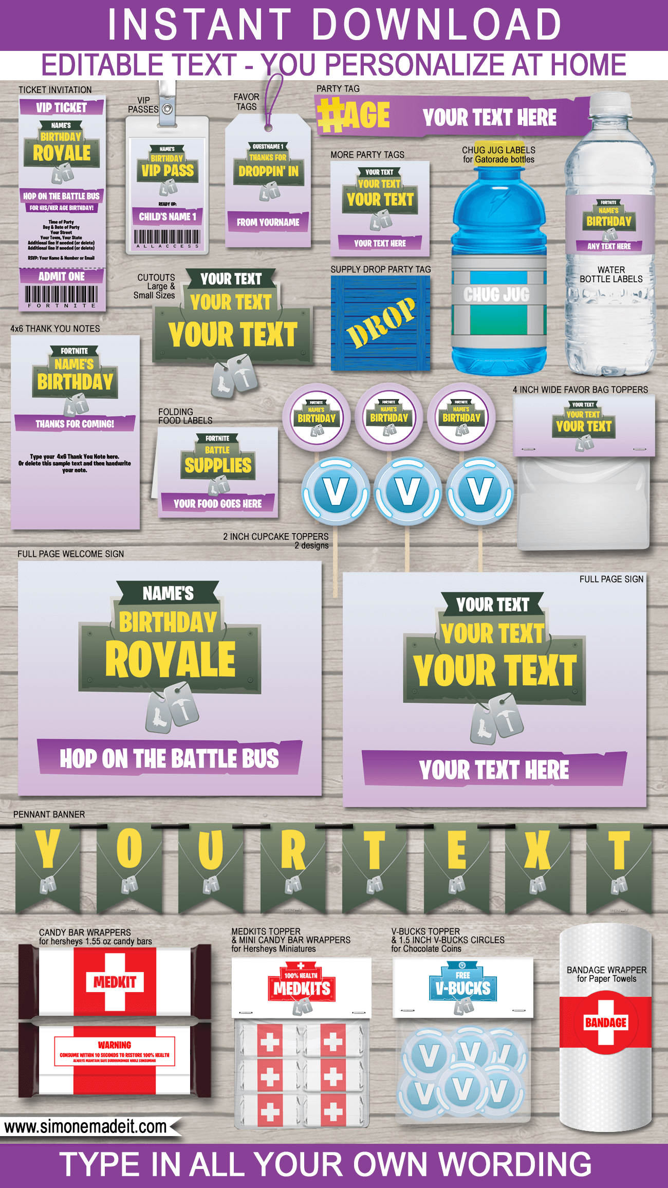 Fortnite Party Printables Decorations U0026 Invitations Purple