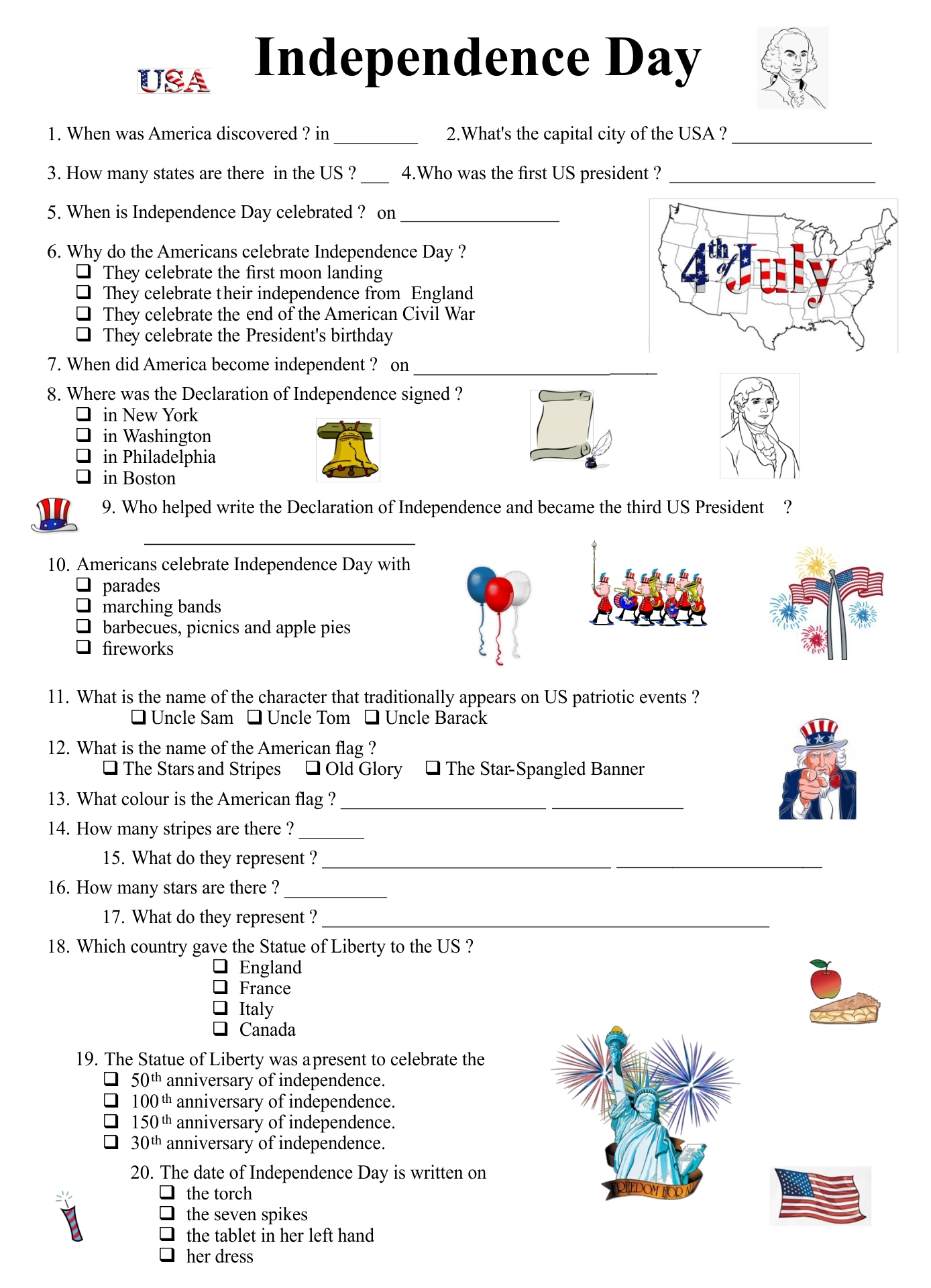 fourth of july quizzes printable