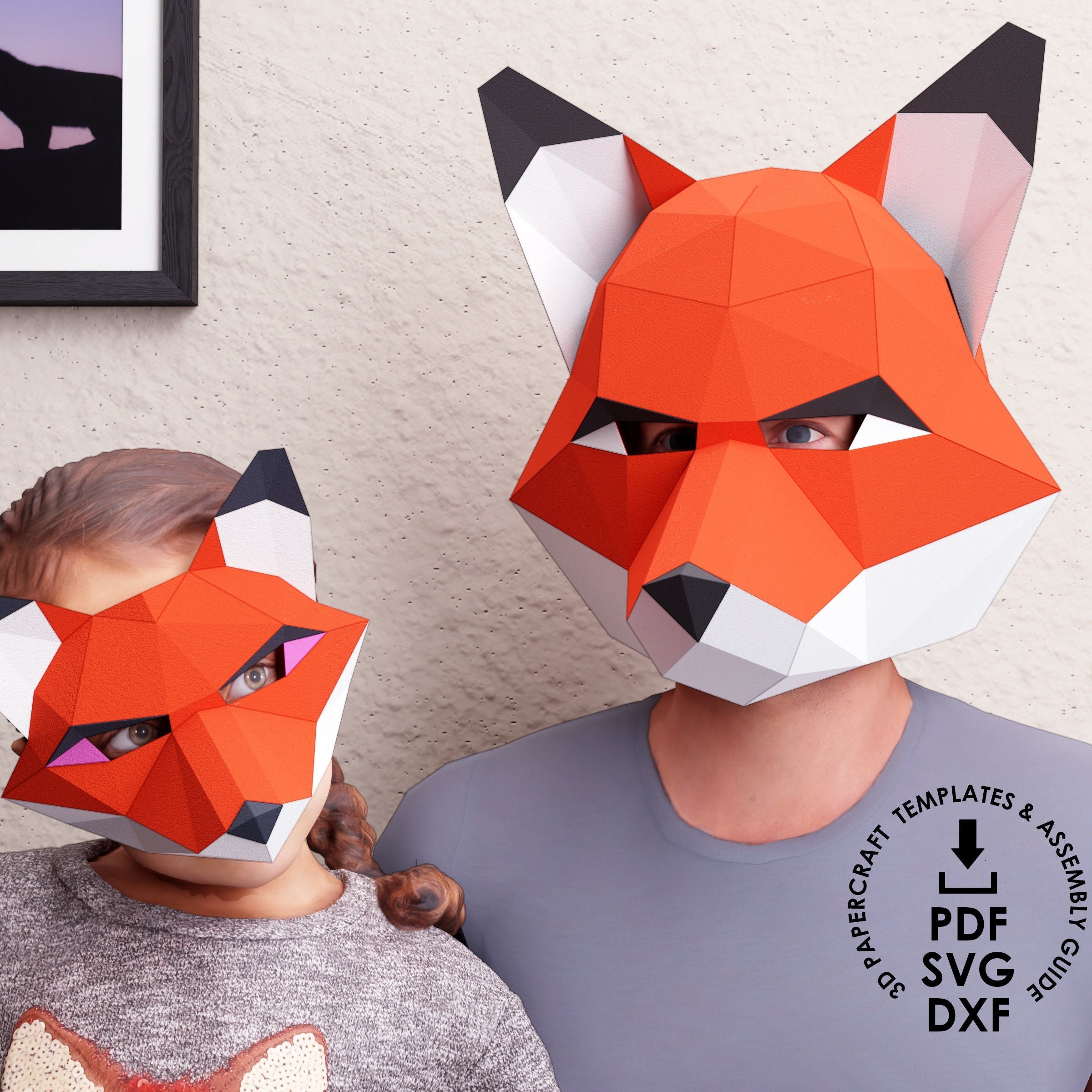 Fox Mask 3D Papercraft And Fox Half Mask Templates In PDF SVG 