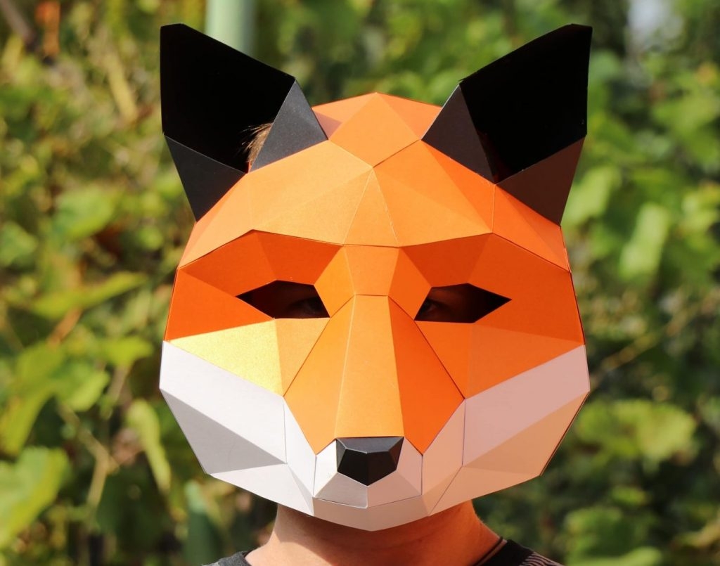 Fox Mask DIY Low Poly Mask Paper Craft Mask Pdf Template 3D Mask LACRAFTA