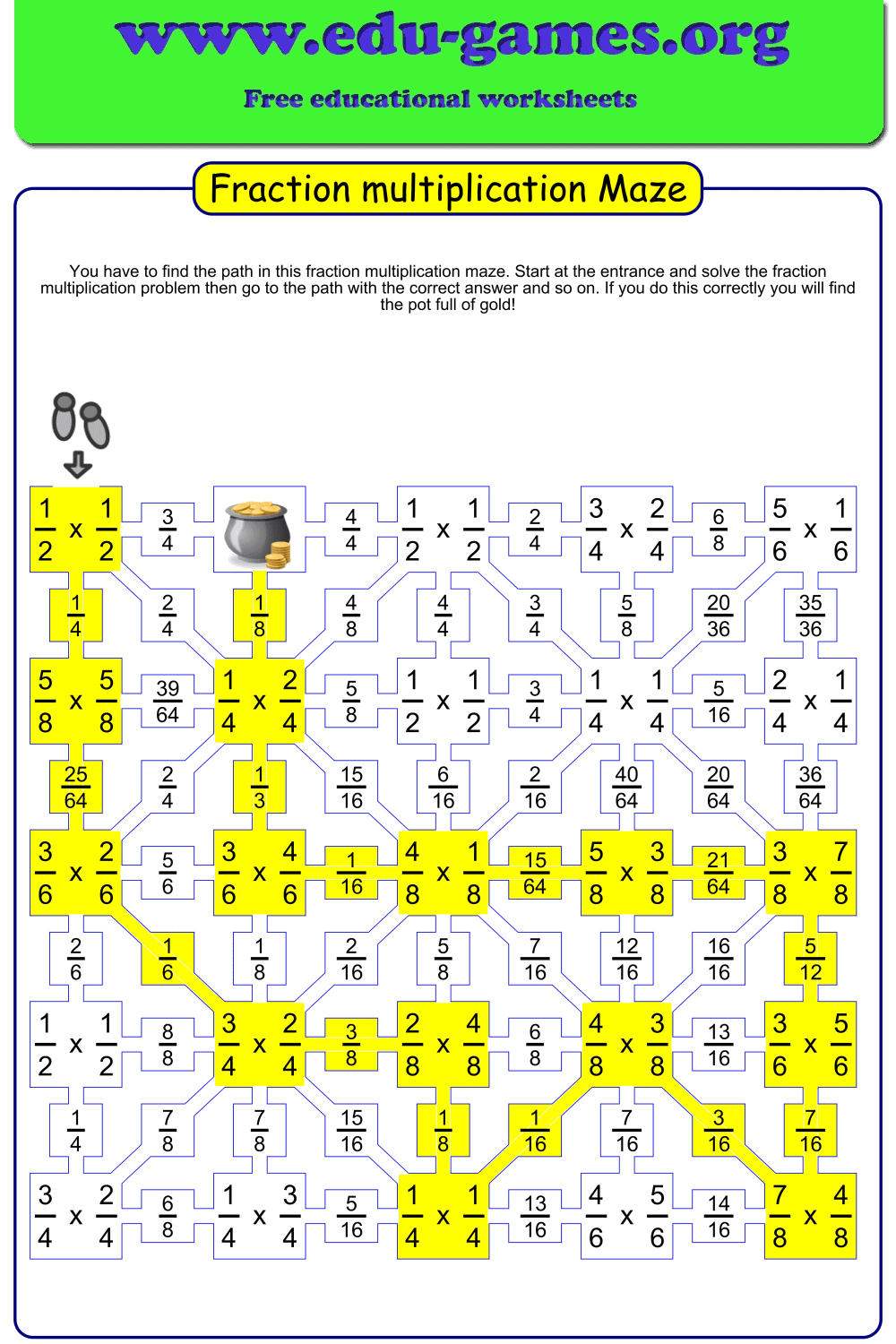 Fraction Multiplication Maze Worksheet Maker With Like And Unlike Denominators 