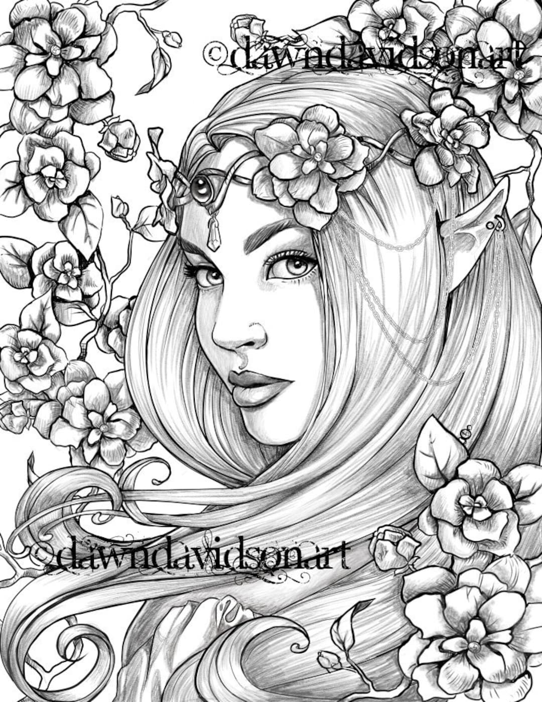 Freckles The Fairy Coloring Page Printable Colouring For Adults Instant Download Grayscale Coloring Fantasy Stress Relief Etsy