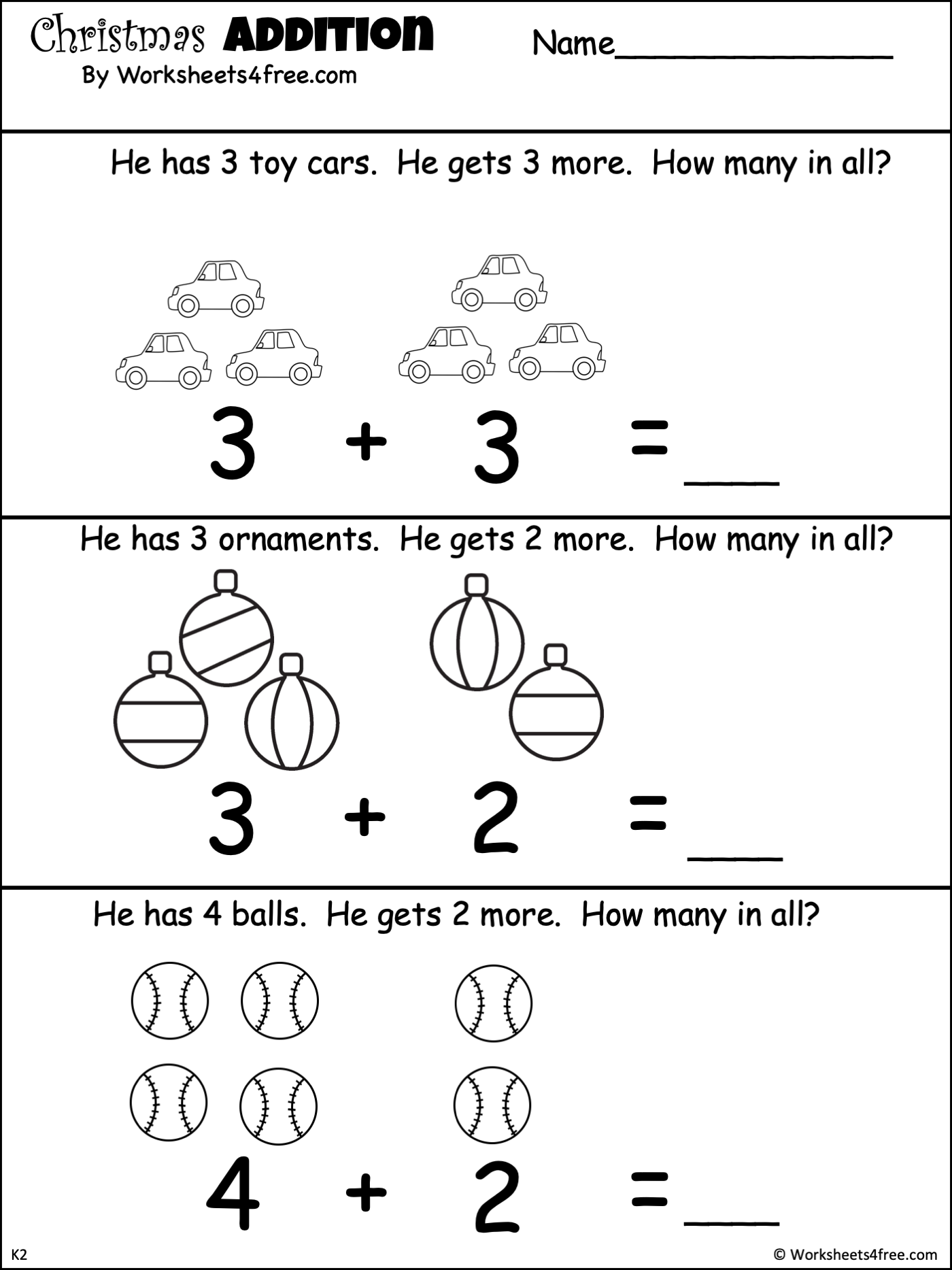 Free 1 Digit Addition Worksheet With Christmas Pictures Worksheets4Free