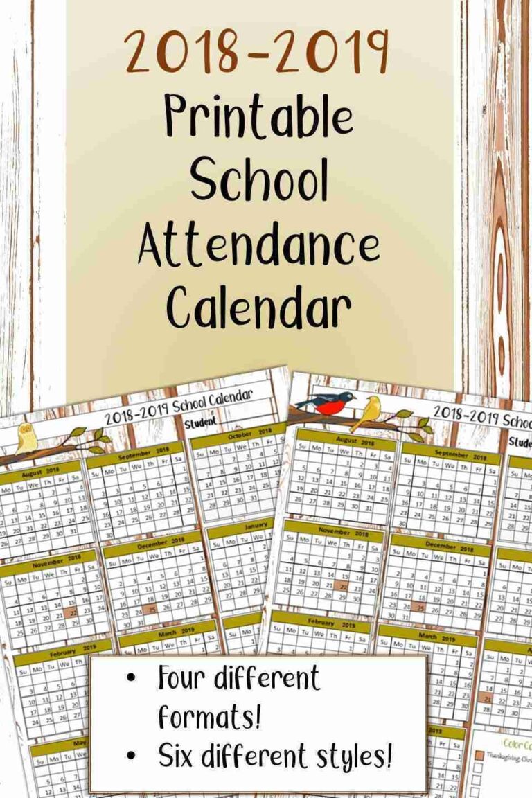FREE 2018 2019 Printable School Attendance Calendar Record Wonder Filled Days