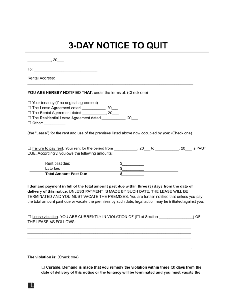 Free 3 Day Eviction Notice Template PDF U0026 Word