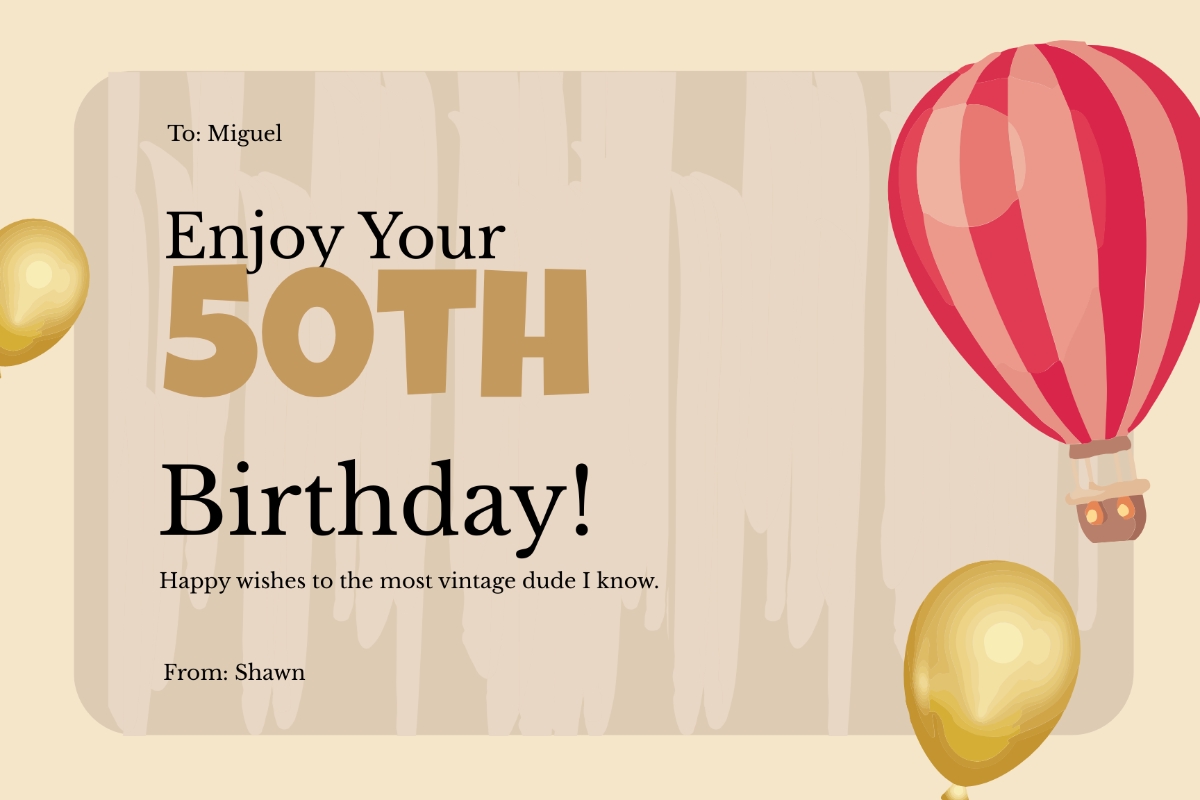 Free 50th Birthday Card Templates Editable And Printable