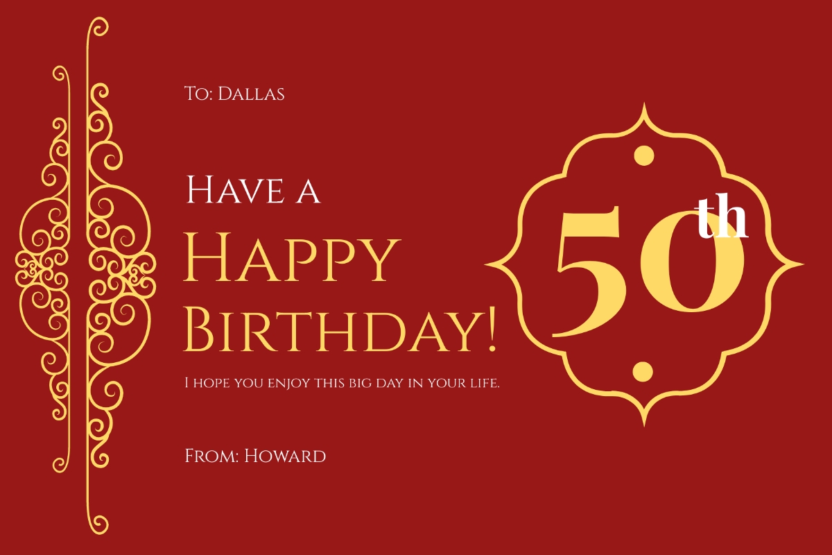 Free 50th Birthday Card Templates Editable And Printable
