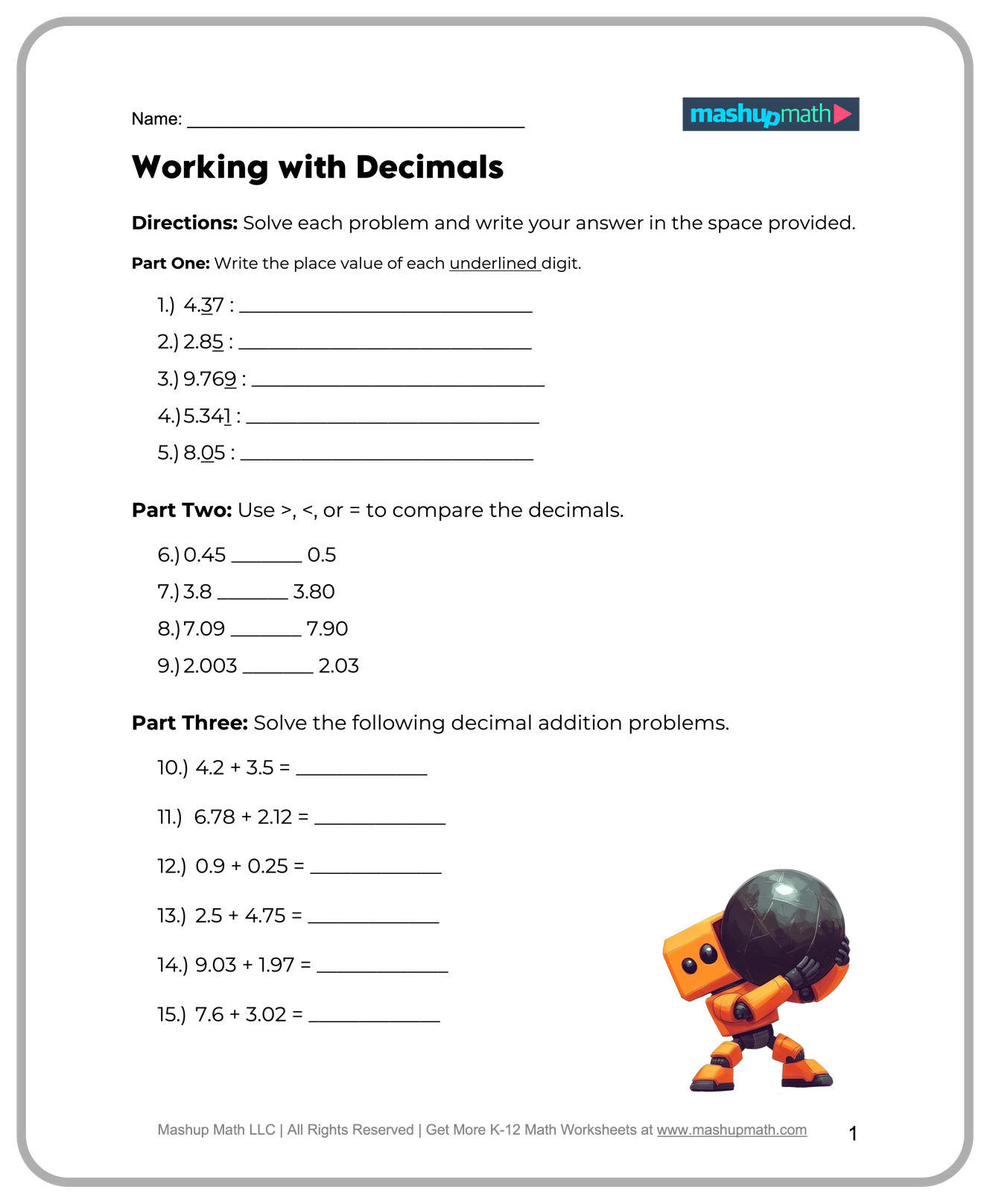 5th grade math packet printable