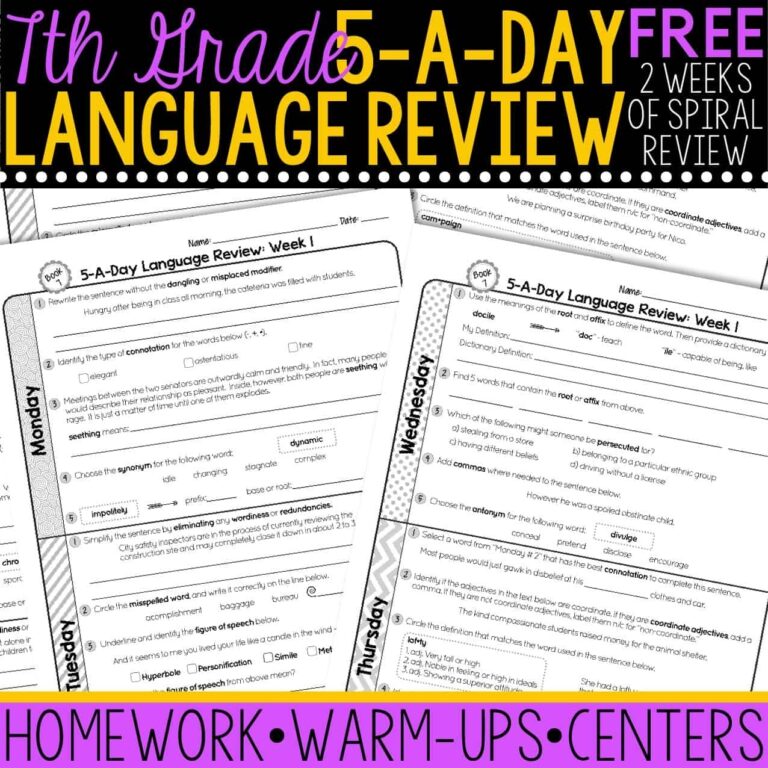 FREE 7th Grade Daily Language Spiral Review Teacher Thrive