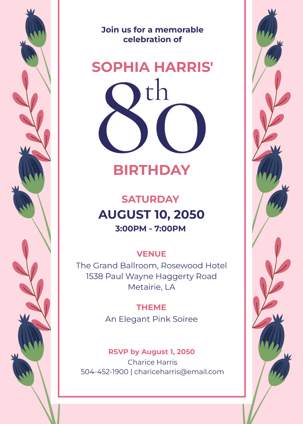 Free 80Th Birthday Invitation Templates Editable And Printable