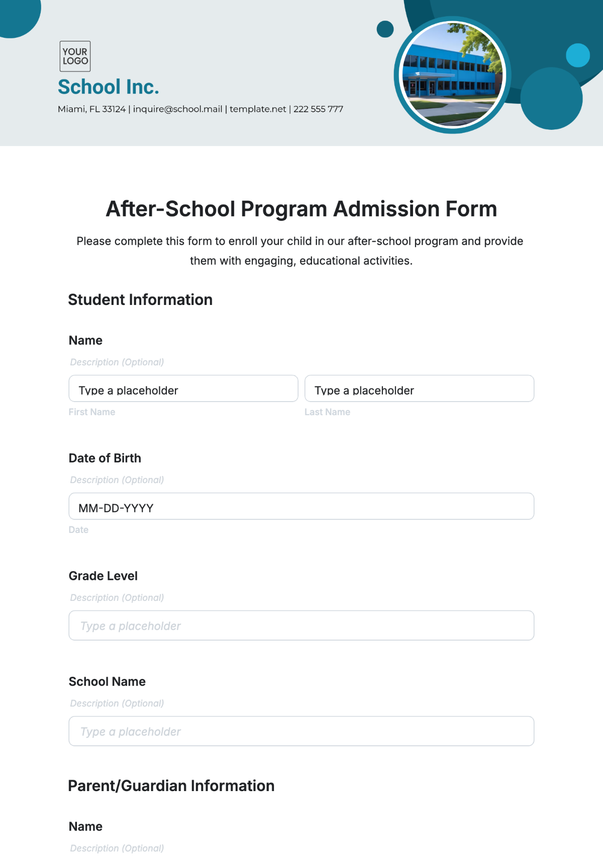 Free After School Program Admission Form Template To Edit Online