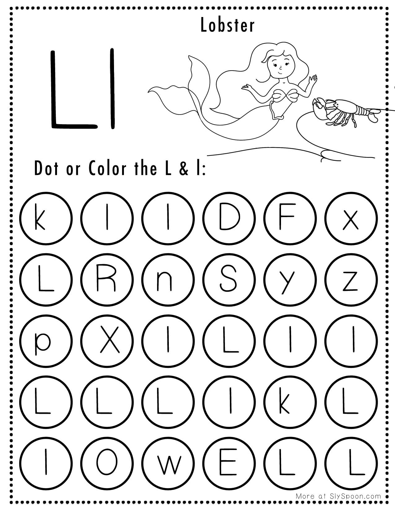 Free Alphabet Do A Dot Printables Worksheets Letter L Mermaid 