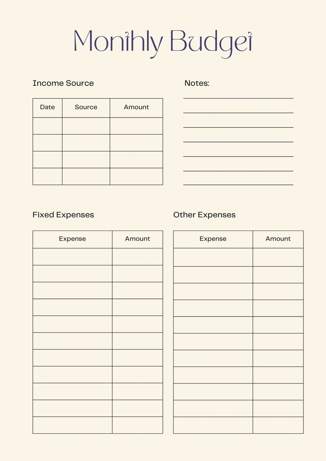 free printable monthly expense sheet