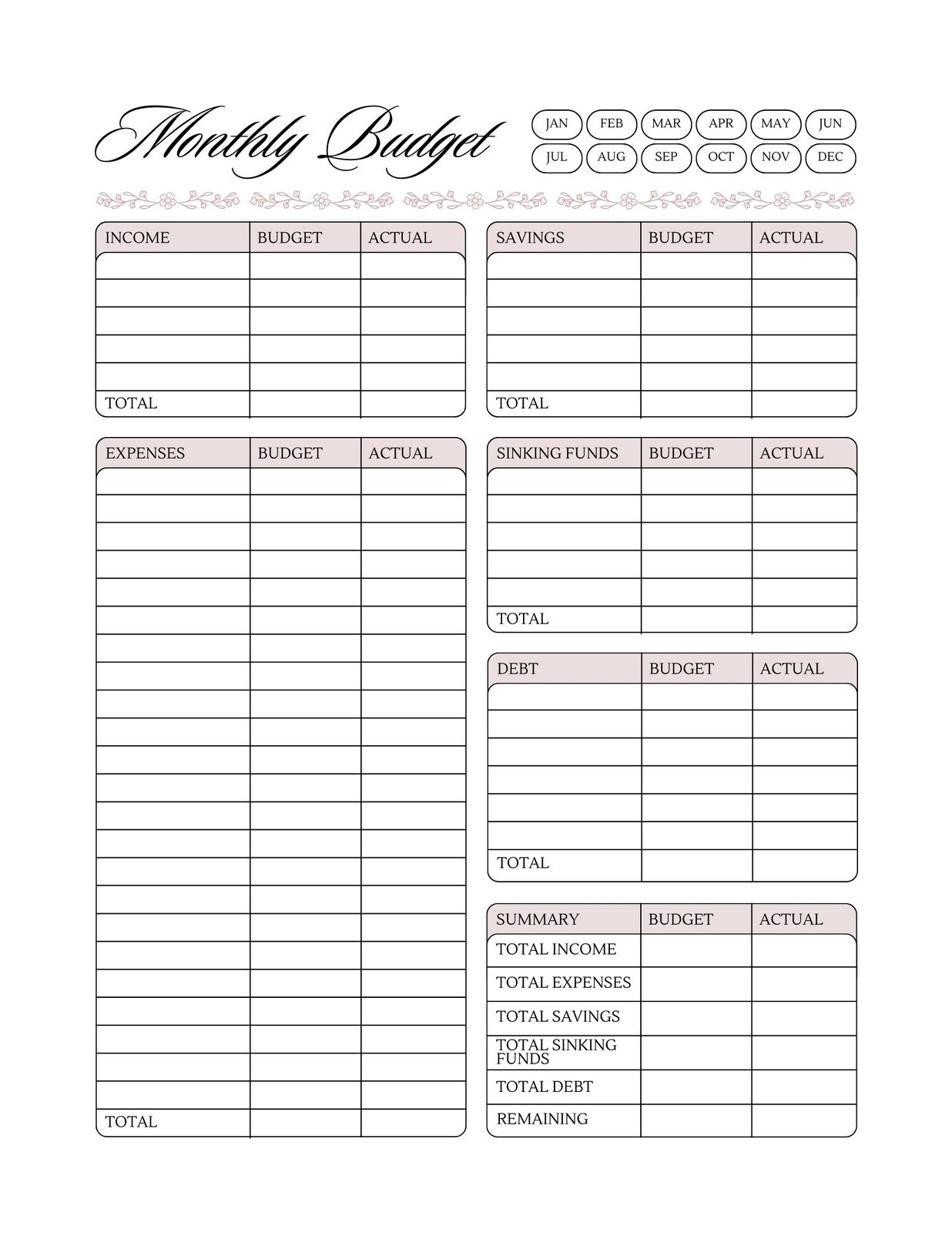 free printable budget templates
