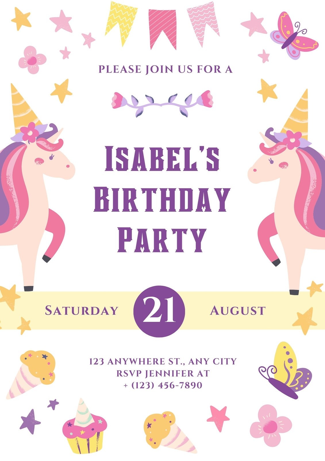 printable unicorn birthday invitations
