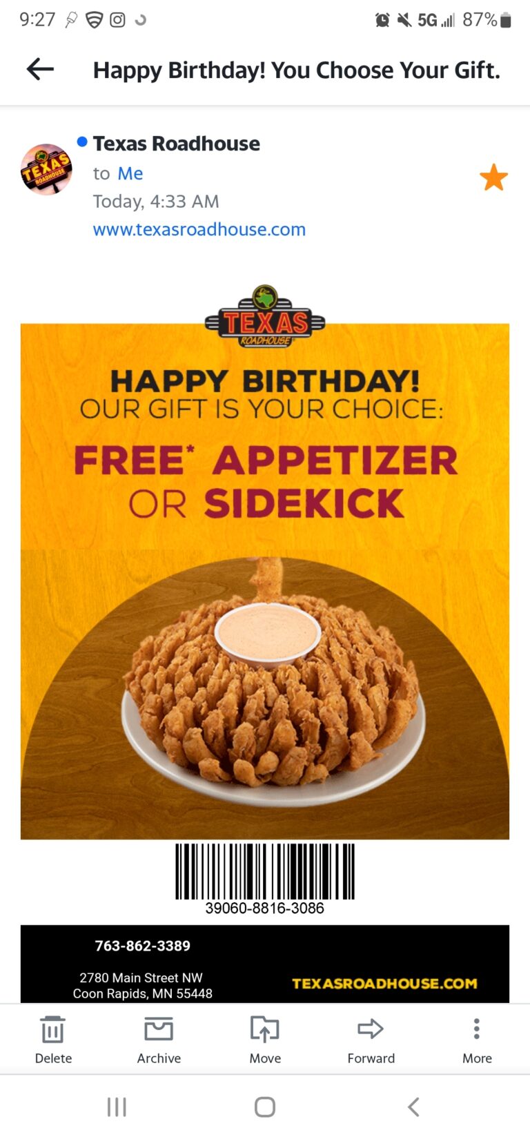 FREE Appetizer Or Sidekick Texas Roadhouse For Your Birthday Worksheets Library
