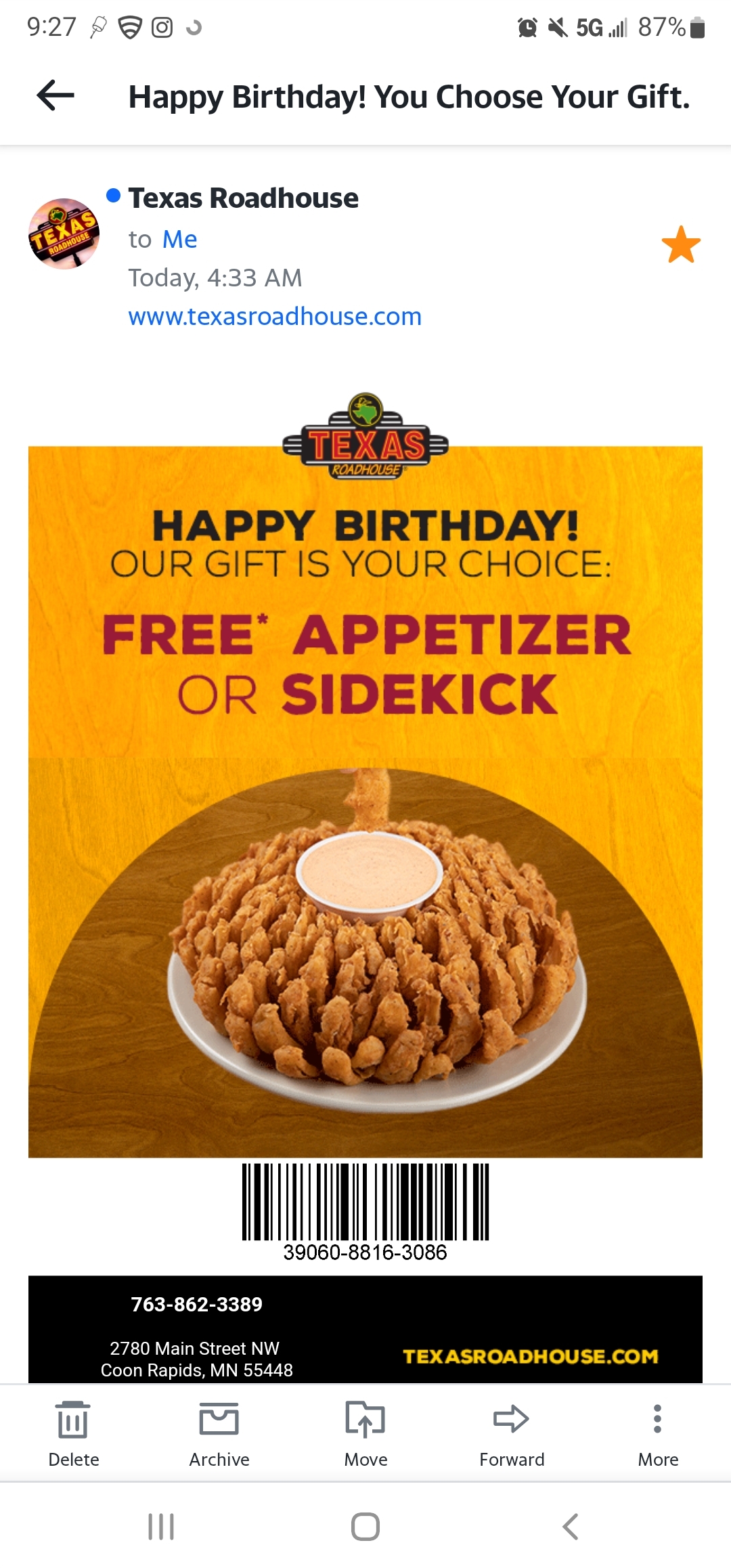 FREE Appetizer Or Sidekick Texas Roadhouse For Your Birthday Worksheets Library