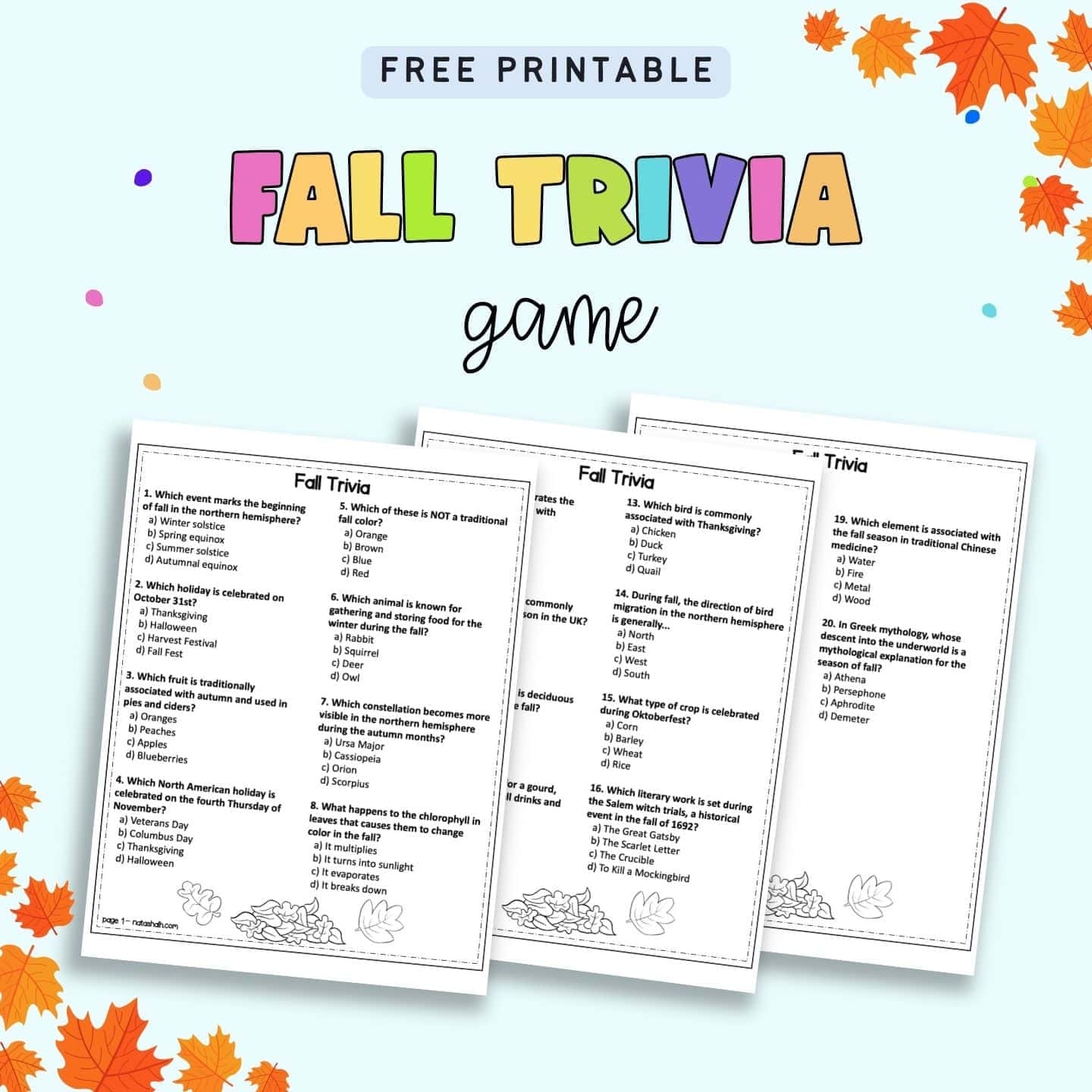 Free Autumn Trivia For Seniors U0026 Families Printable The Artisan Life