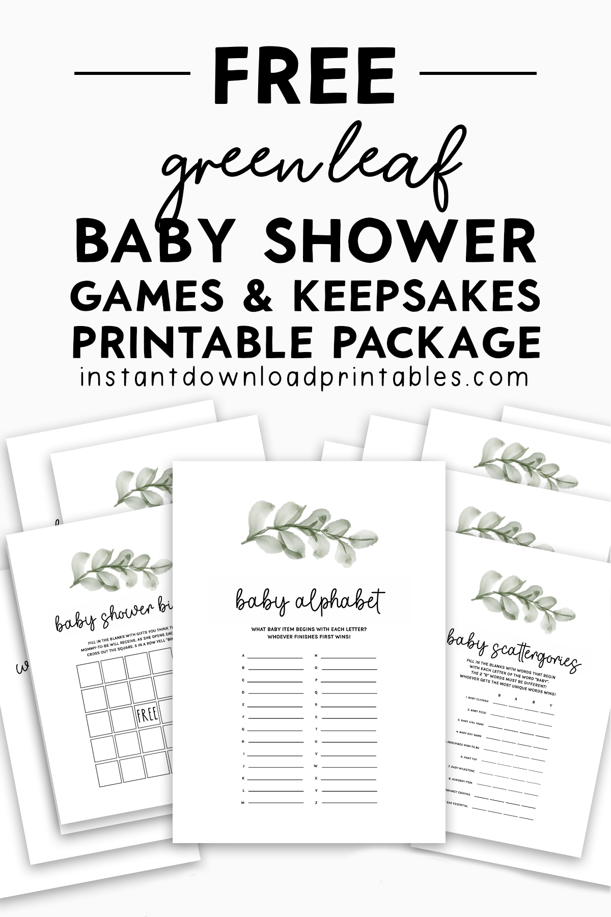Free Baby Shower Games And Keepsakes Printable Package Green Leaf Instant Download Instant Download Printables
